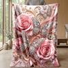 Elegant Rose Butterfly Marble Theme Blanket Lightweight Warm Flannel Blanket Decorative Throw Blanket for Home Decoration