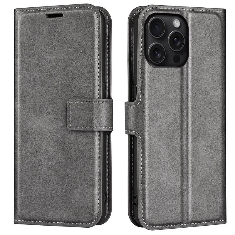 

Чехол для iPhone 16 Pro Max из ПУ-кожи с текстурой теленка, откидной чехол-кошелек Grey