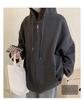Felpa con cappuccio e zip foderata in pile da donna - Stile coreano pigro, Cardigan spesso per la primavera e l'autunno 2024.