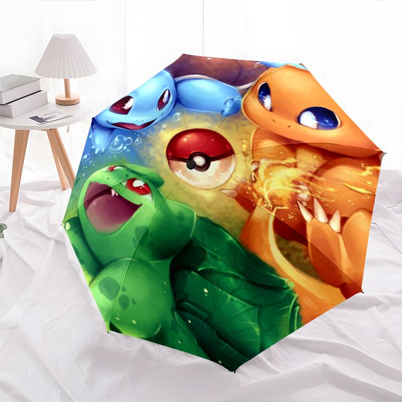 Vzor Pokémon, automatický skládací deštník, přenosný a skládací design, 8 žeber, vánoční nebo narozeninový dárek.