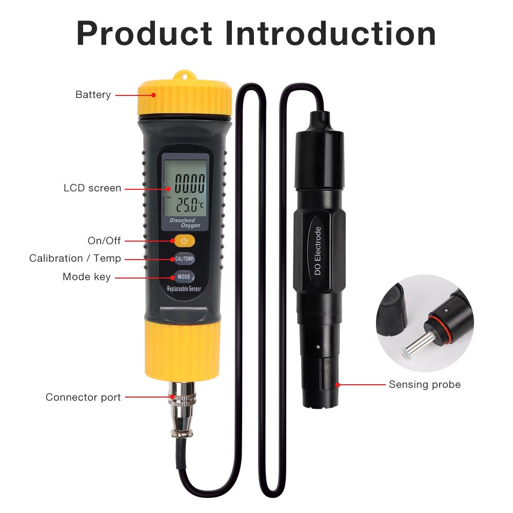 2025Neues Professionelles Digitales LCD-Display Bluetooth Gelöstes Sauerstoffmessgerät Wasserqualitätstester 0,0‑20,0mg/L 0°C-50C° Temperaturmessgerät