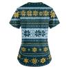 Women's Christmas Print V-Neck Short Sleeve Uniform with Pockets Loose Fit