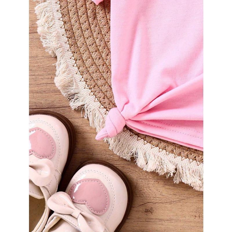 European Size Childrens Crew-neck Short-sleeved T-shirt with Bowknot Pattern Print