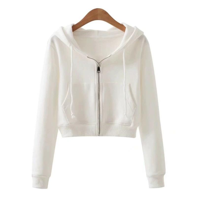 Herbst Neu Sweatshirt Damen Kapuze Reißverschlusstasche Strickjacke Jacke Vielseitiges Oberteil Locker Sport Koreanischer Stil
