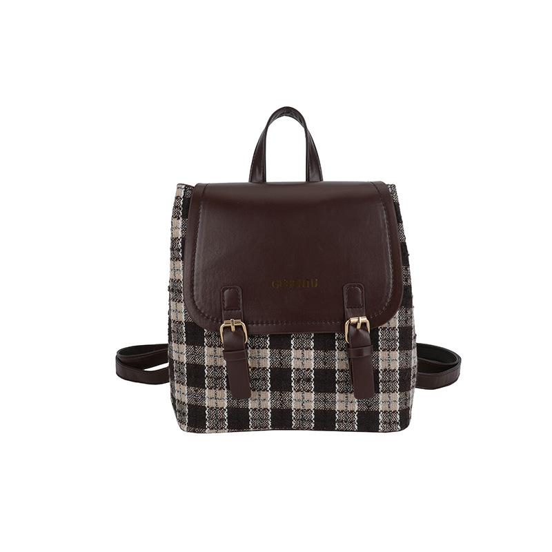 

Plaid backpack fashionable versatile backpack retro high-value handbag single shoulder oblique span bag college backpack plaid коричневый