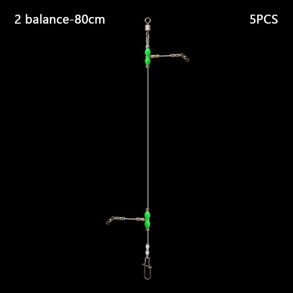 5PCS Night Glow Fishing Leader Line Sea Fishing Balance with Swivels Snaps Fishing Wire Leader 360Degree Rotating Fishing Tackle