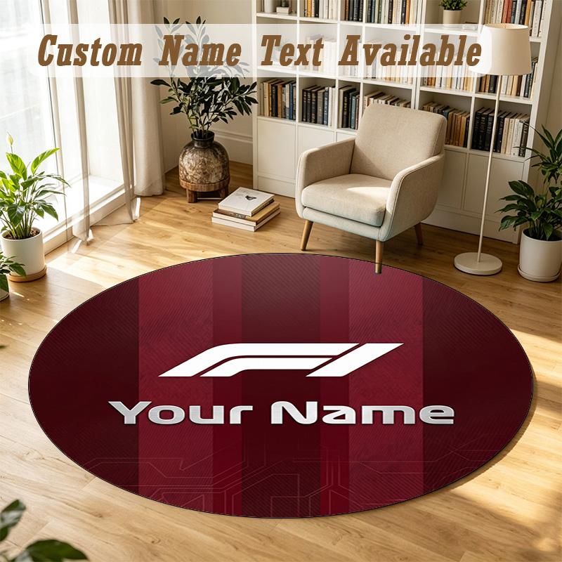 Round Rug Custom NameF1 Pattern Non Slip Carpet Home Floor Decor