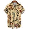 3D Retro Digital Printed Men's Lapel Short Sleeved Shirt