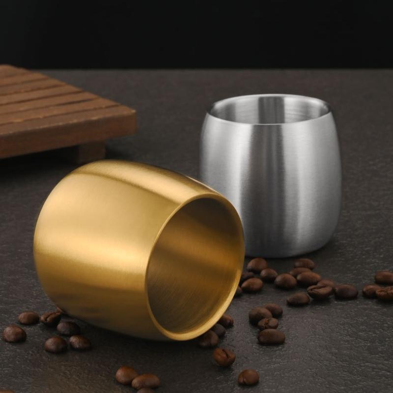 1PC Stainless Steel Water Cup Children's Anti-drop Drinking Water Leisure Restaurant Double-layer Anti-scalding Tea Cup