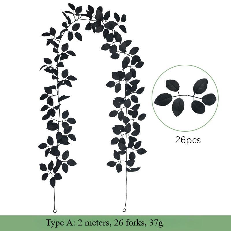 

6pcs Artificial Dahlia Vine Floral Halloween Silk Black Red Rose Leaves Restaurant Decoration Simulation Roses Flowers Vines