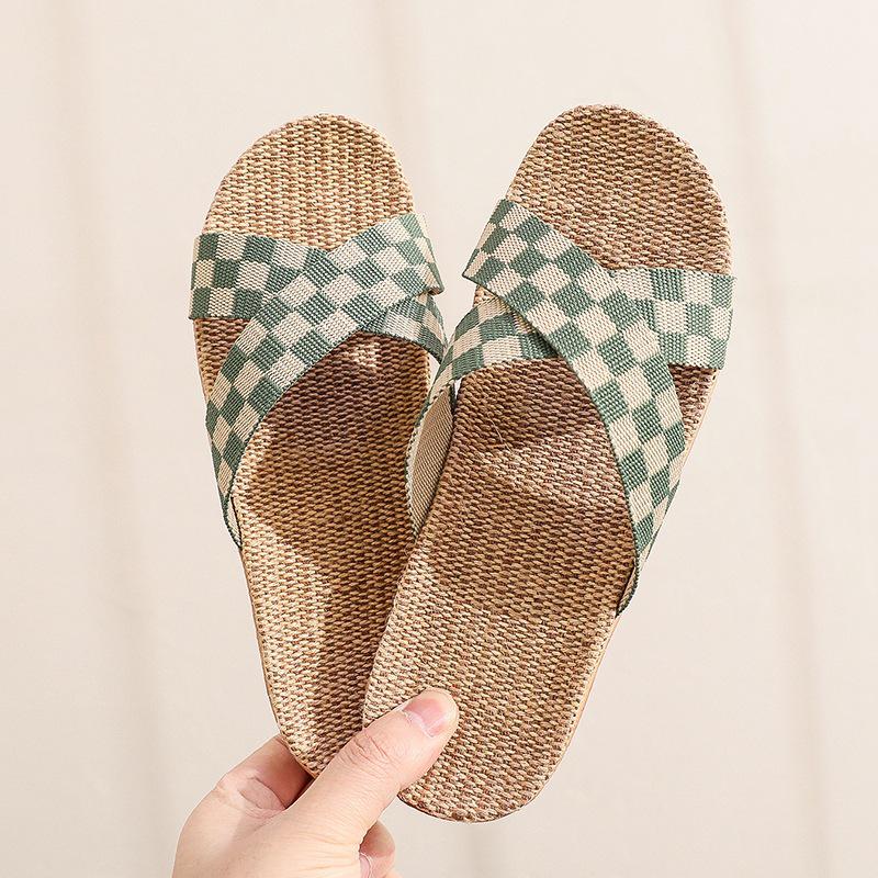 Cotton and Linen Non-Slip Home Slippers for Men and Women – Indoor Summer Slippers with Thick Bottom for Wooden Floors.