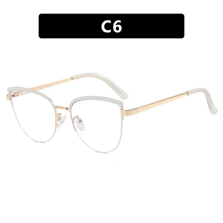 Women's Glasses Anti-Blue Light Fashion Personality Art Retro Cat Eye Metal Plain Glasses Driving Students' Street Shot Commuting Glasses