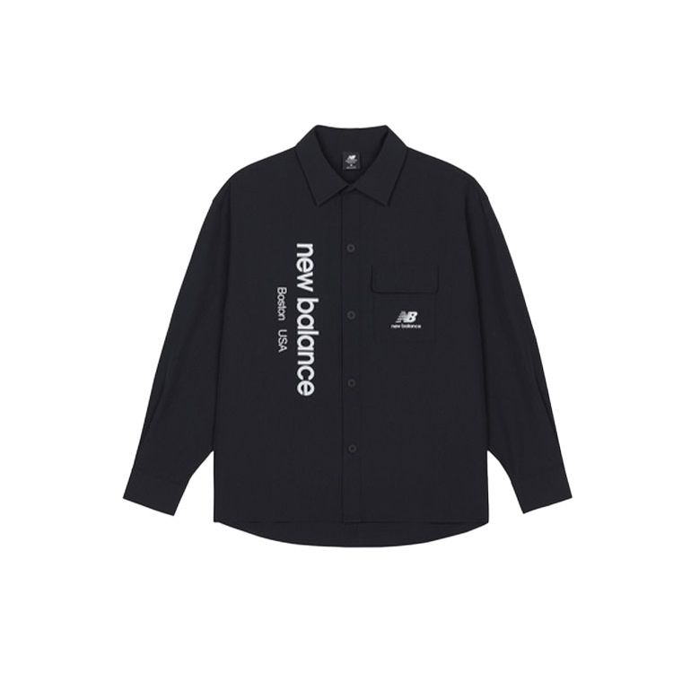 

Мужские тканые спортивные рубашки с длинными рукавами и логотипом New Balance, черные топы AMJ13367-BK