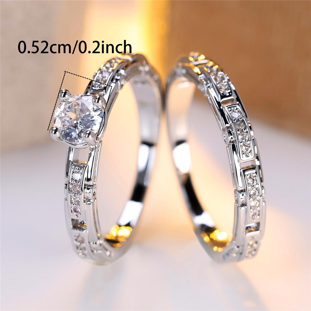 Crystal Female White Zircon Stone Ring Set Fashion Vintage Silver Color Bridal Wedding Engagement  For Women