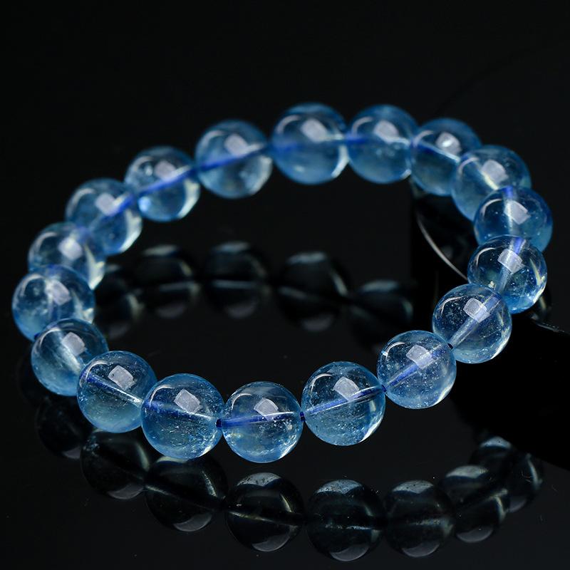 Hongchu Crystal Natural Aquamarine Bracelet Round Beads DIY Handmade Jewelry Accessories Loose Beads Semi-Finished Products