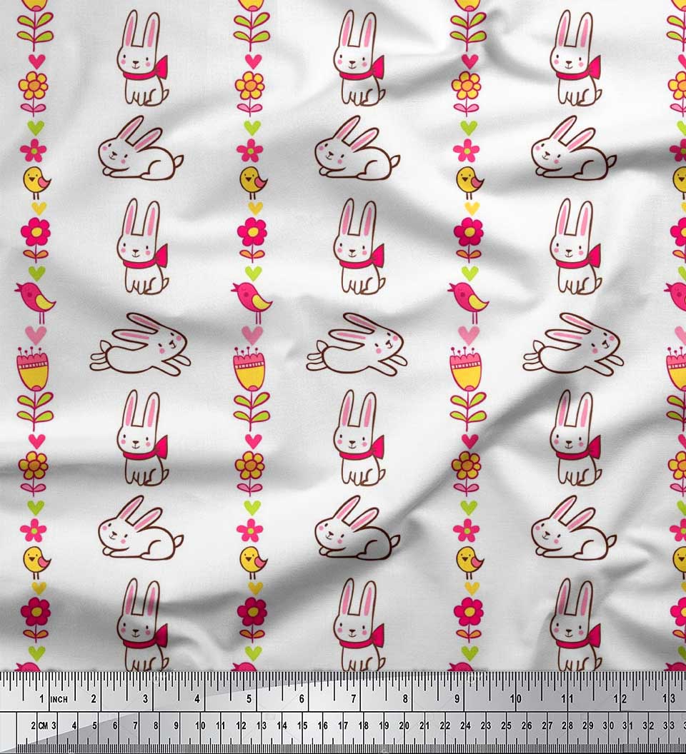 

Тканина Soimoi Japan Crepe Satin Floral, Bird & Bunny Kids Print Швейна тканина метр 42 дюйма 42 Inch Wide - Poly Crepe білий