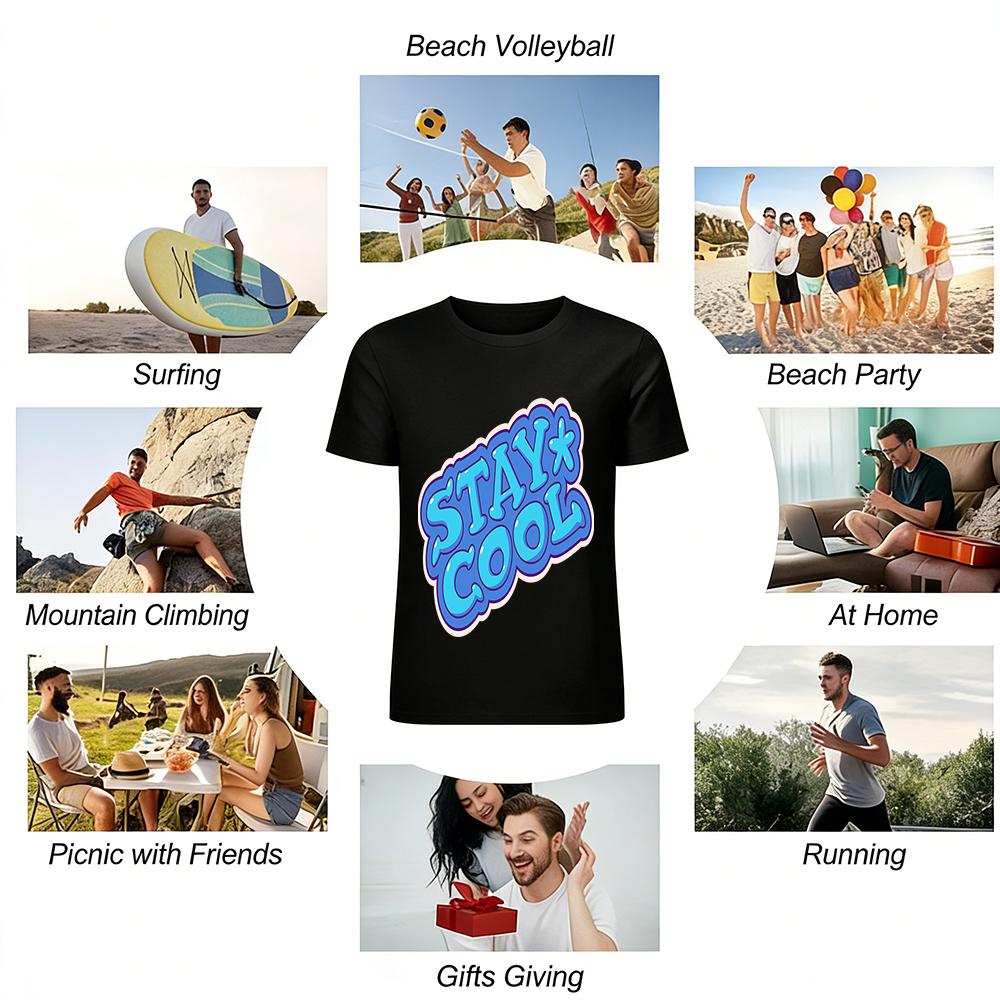 Stile Americano Retrò T-shirt Unisex Casual Manica Corta Stampa Lettere STAY COOL Vestibilità Larga Cotone T-shirt in puro cotone