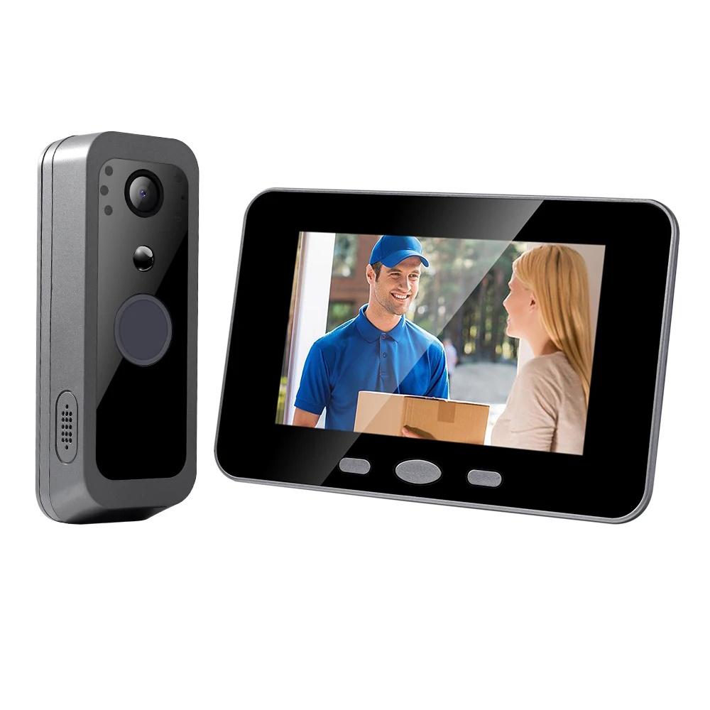 

4,3-дюймовый IPS-экран 2.4G Беспроводная аудио-видео камера для уличного дверного звонка PIR-датчик движения Без приложения, без WiFi, без сети, без подписки Door camera SY30 чёрный