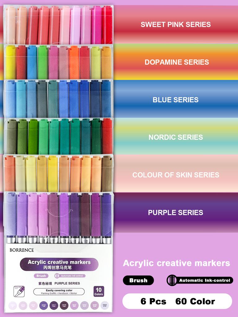 BORRENCE 120 Colors Acrylic Paint Markers Pens Set Large Ink Capacity Soft Head Direct Liquid Graffiti Painting Acrylic Markers