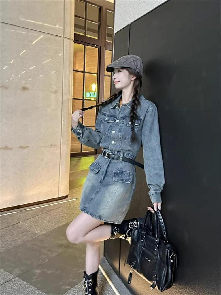 French Spicy Girl 2026 Retro Denim Slimming Jumpsuit-Skirt for Women