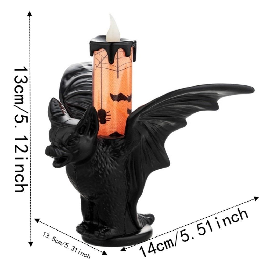 Cell Battery Operated Bat Candle Light Plastic Base Printed Pattern LED Candlestick Eco Friendly with Holder Gothic Lamp