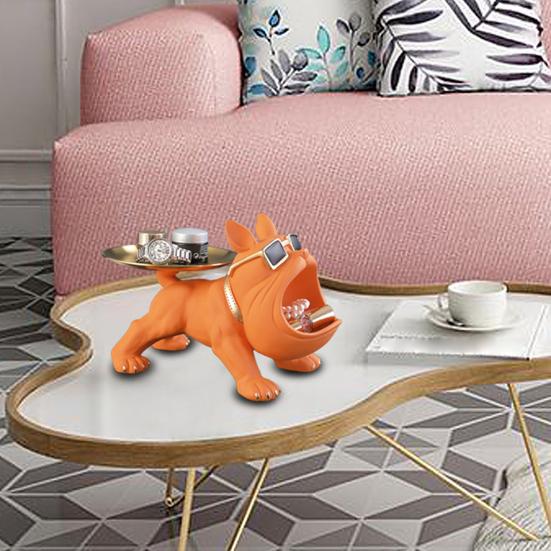 French Bulldog Figurine Key Storage Tray Big Mouth Sunglasses Dog Resin Statue Jewelry Trinket Keys Container Box Animal Desktop Decoration Ornament