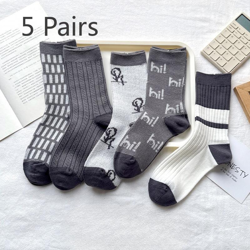 5 Pairs of Female Autumn Winter Vintage Warm Mid Tube Cotton Socks