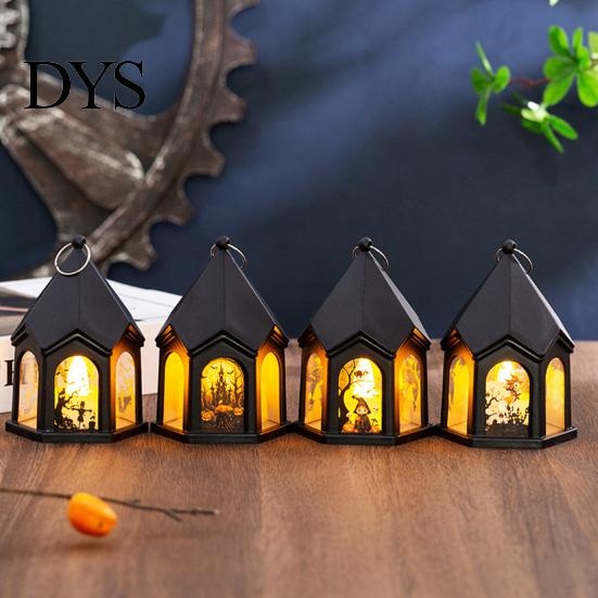 Spooky Table Centerpieces Halloween Pumpkin Lantern, Gothic House Shape LED Flickering Candle Light Plastic Decorative Lights for Party, Centerpieces,
