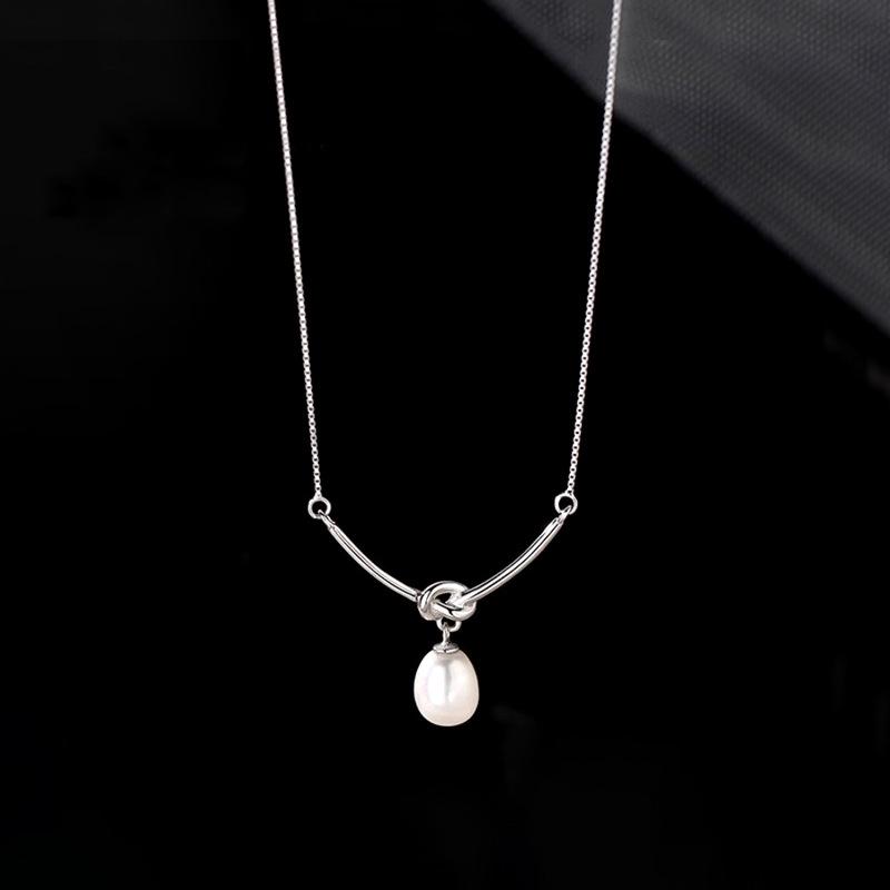 S925 Sterling Silver Rope Knot Freshwater Pearl Necklace – Elegant Clavicle Chain for Women, Perfect Gift for Girlfriend