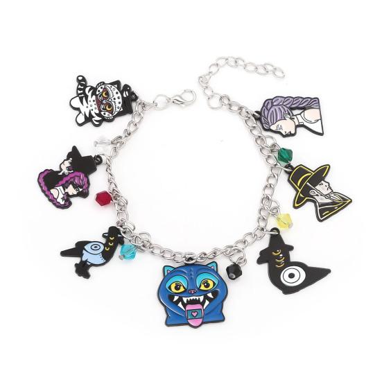 Demon Hunters-Inspired Bracelet Zinc Alloy Enamel Cat Charms Snake Chain Fade Resistant Lightweight Gothic Fantasy Jewelry Accessories