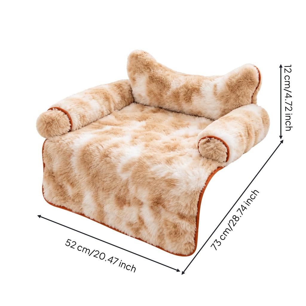 Soft Pet Bed with Bolsters Padded Textured Velvet Couch Cover Bolster for Cat