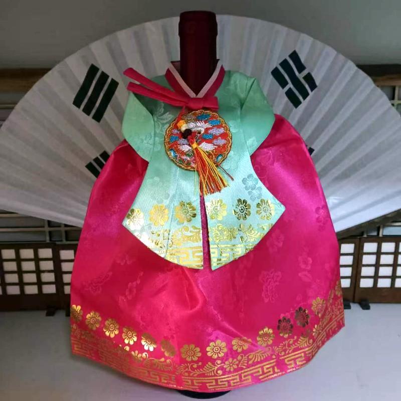Korean Wine Bottle Cover Korean Folk Traditional Style Hanbok Fabric Red Wine Packaging Case Wine Cabinet Wine Dustproof Cover