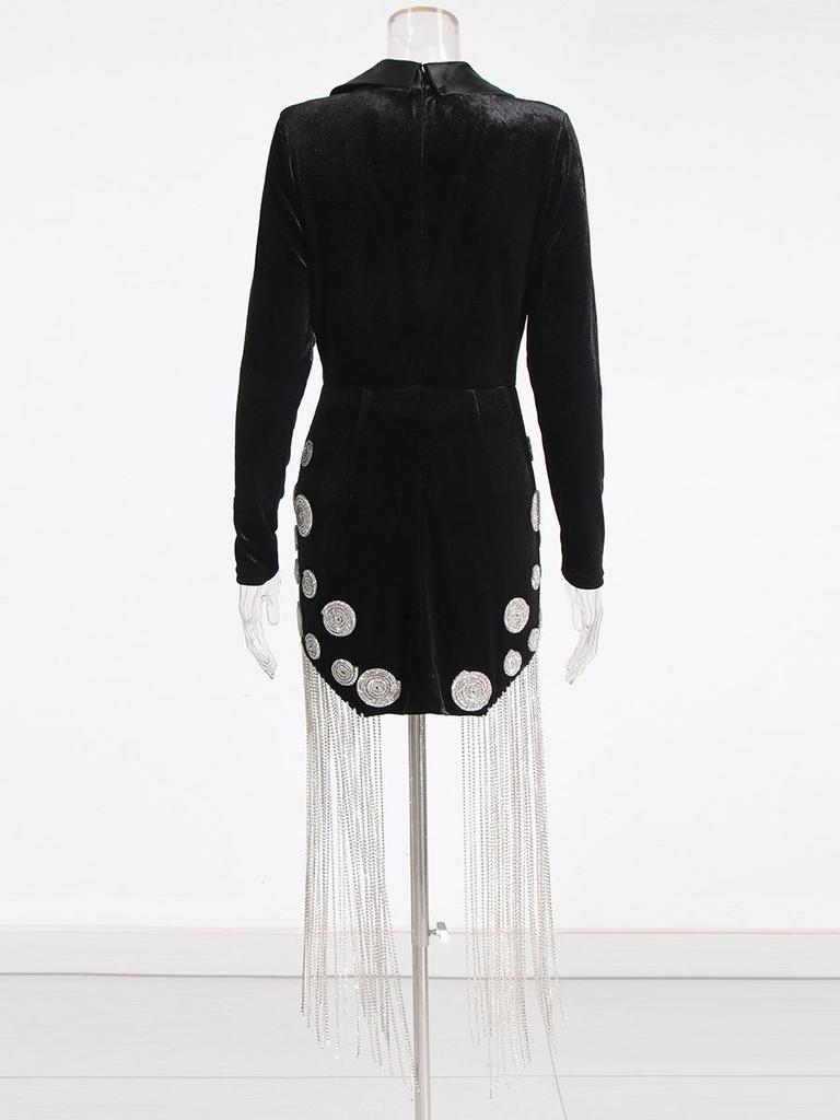 Summer 2025 European & American Rhinestone Deep V Tassel Evening Dress