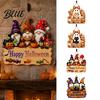Gnome Ghost Pumpkin Plaque Halloween Wooden Hanging Sign Happy Door Sign with Gnomes/Ghosts Retro Ornament for Shop Autumn Harvest Festival