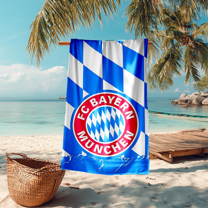 proof beach towel with FC Bayern München logo pattern - soft,absorbent,quick-drying,machine washable - perfect for swimming,camping,bathing
