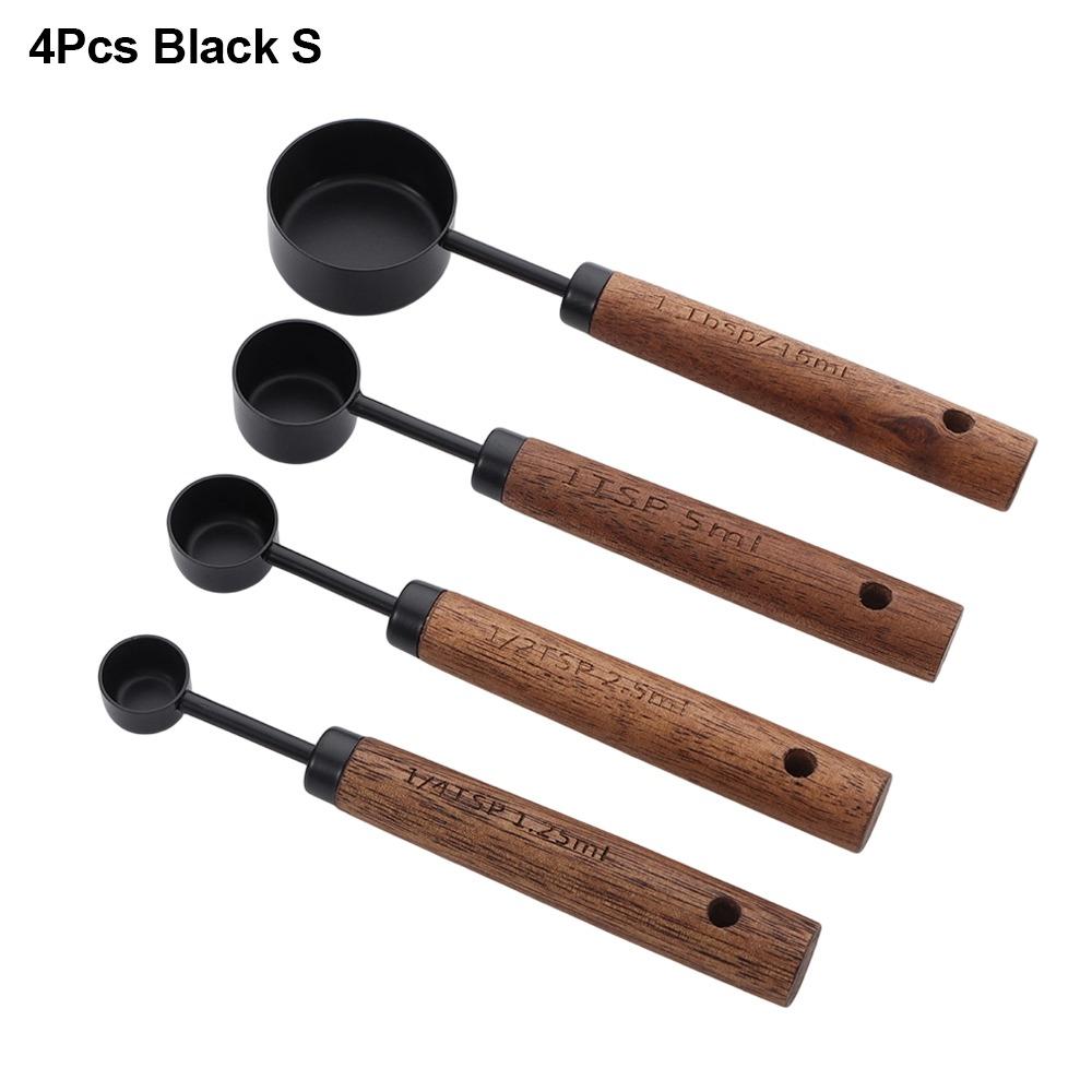 4 Pezzi Cucchiaio Dosatore Caffè con Manico in Legno Oro Argento Strumento per Cottura Gelato Zucchero Sale Spezie