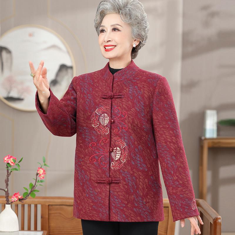 Grandma's Autumn Chinese Style Evening Dress Coat - Elegant Outfit for Middle-Aged & Elderly Women