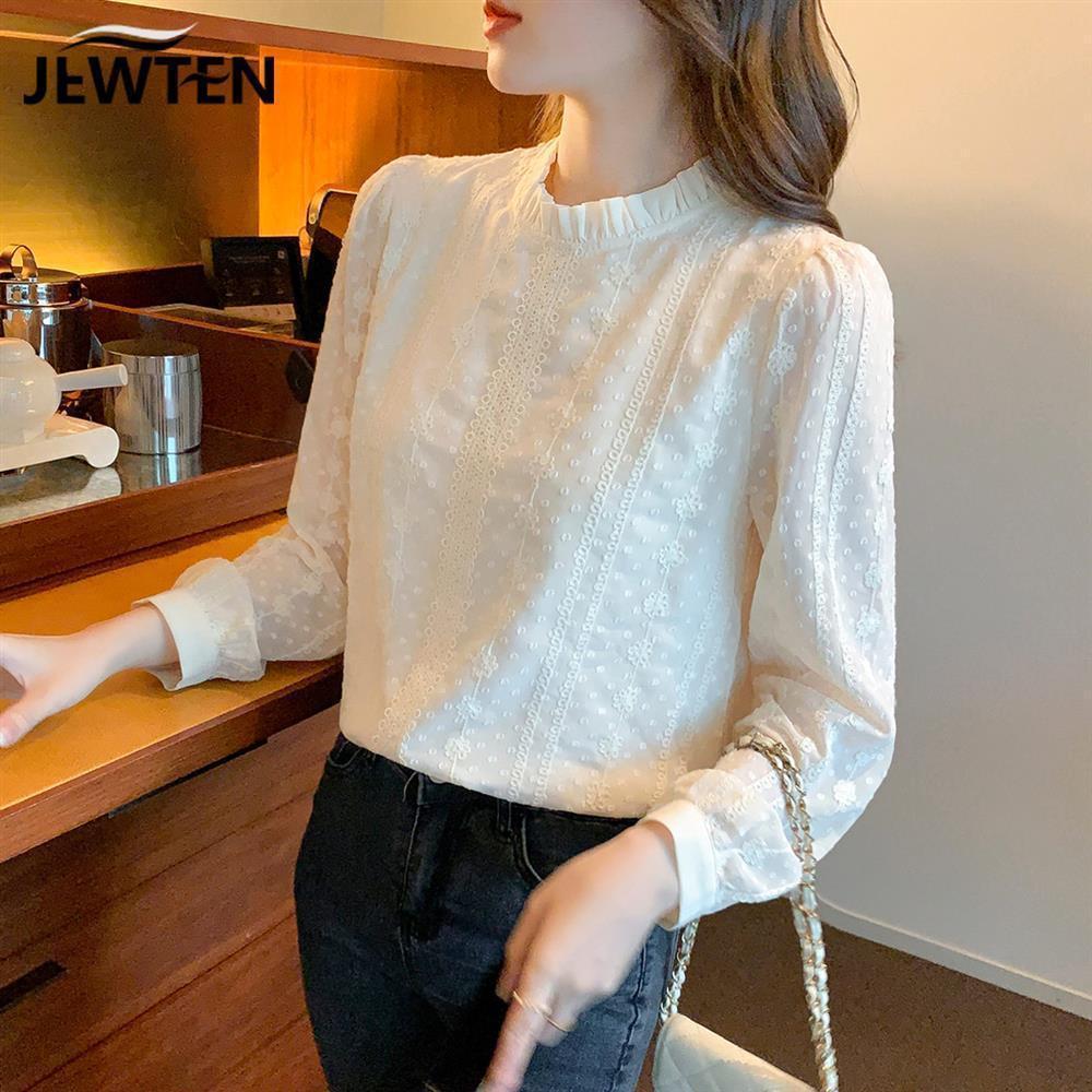 Women s Plus Velvet Lace Chiffon Shirt - Stylish Spring/Autumn 2025 Fashion Top XS