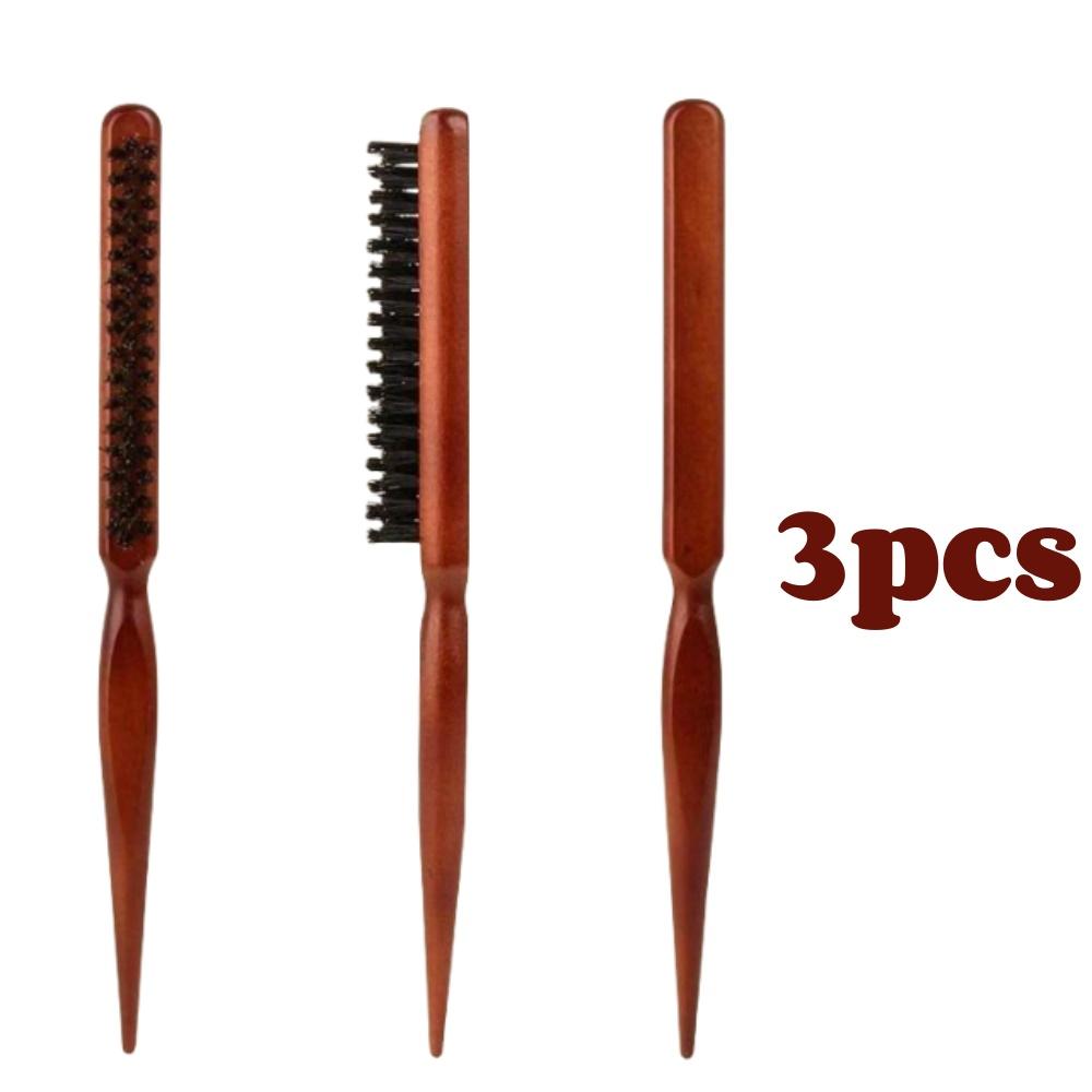 3pcs Bristle Teasing Hair Brush Wooden Handle Barber Salon Brushes Anti-static Rat Tail Combs For Hair Edge Control Styling Comb
