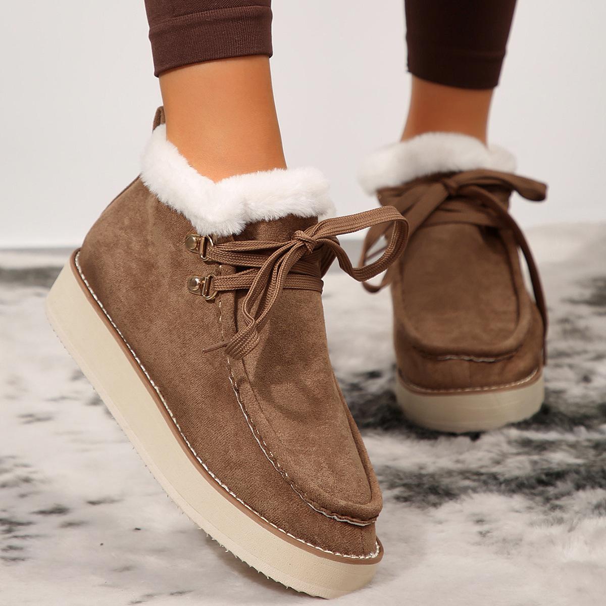 

Large size hemp rope bottom velvet snow boots winter women s large size warm lace-up high-top women s shoes 42