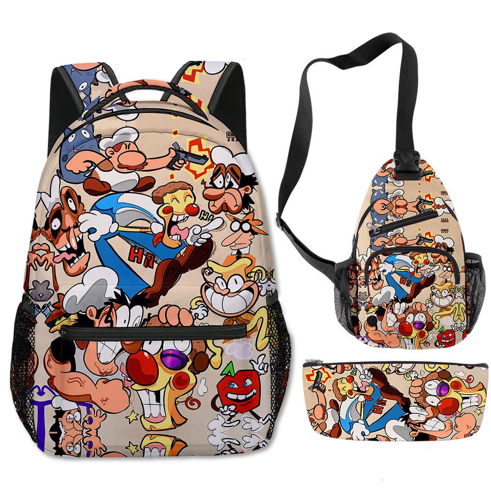 Klassisch Neuheit Eigenartig Cool Pizza Turm 3D Druck 3er Set Schultaschen Multifunktionale Reise Rucksack Brusttasche Federmäppchen