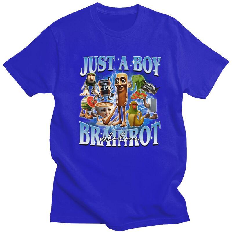 Just A Boy Brainrot Who Love Meme T Shirt for Men 100 Cotton Tshirt Casual Streetwaer Short Sleeve Tee Shirt Clothing Gift