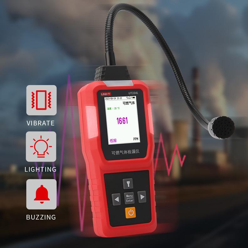 Professioneller 4-in-1 UT334L Erdgasdetektor Brenngasleckdetektor zur Lokalisierung der Quelle von Methan Propan Ton- & Bildschirmalarm für Zuhause