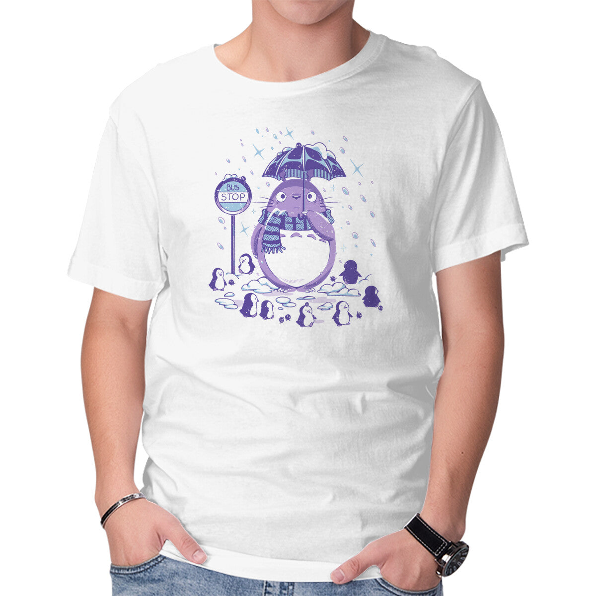 Unisex Crew Neck T-Shirt My Neighbor Winter Graphic Short Sleeve Casual Tee XS