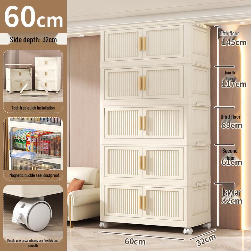 Folding Multi-Layer Plastic Storage Cabinet for Bedroom & Living Room