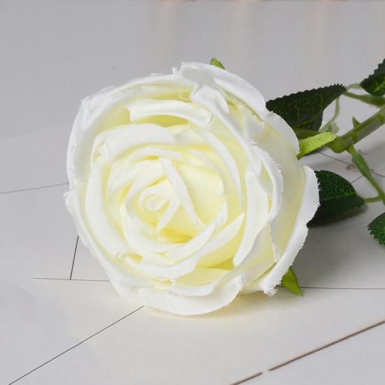 Artificial Rose Flower Big Bloom Fake Silk Rose Flower Realistic Faux Long Stem Rose Bouquet with Leaves for Home Kitchen Party Wedding Decor