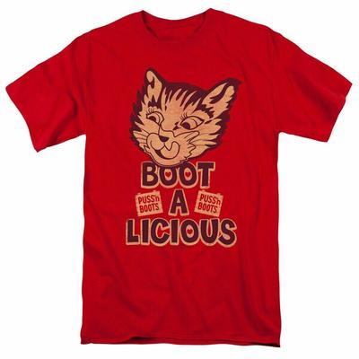 Puss N Boots Boot A Licious T Shirt Mens Licensed Cat Food Red