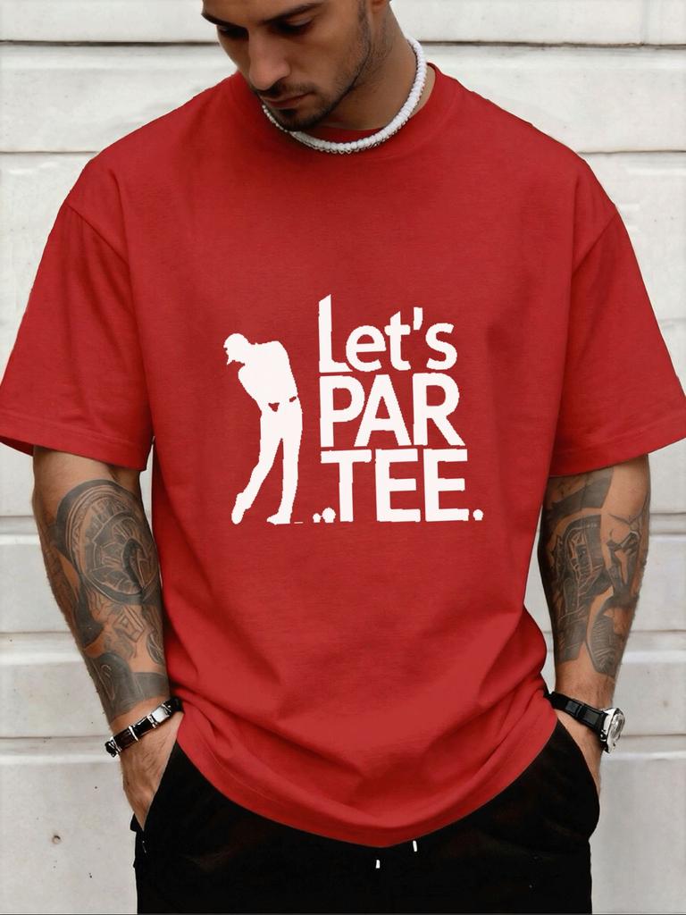 Golfer Silhouette And Lets Par Tee Funny Text Front Print Unisexs Crew Neck Short Sleeve Tee Casual Daily Soft Basic Wear Top