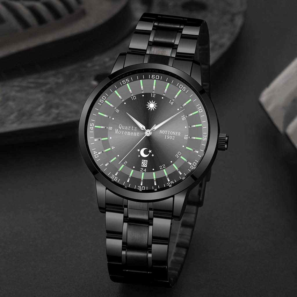 Fashion Sun and Moon Men's Watch Calendar Watch Classic Business Watch Large Dial Men's Watch Quartz Men's Watch Round Men's Watch