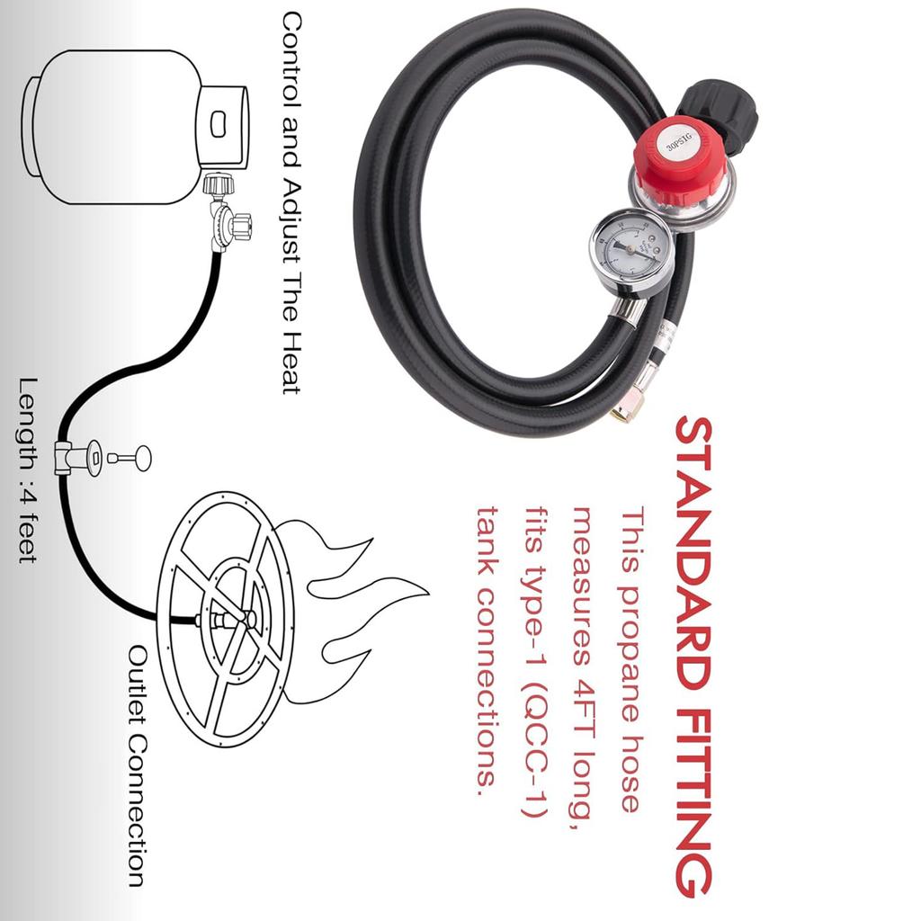 Regulador de Propano Ajustável para Grelhador a Gás com Mangueira Encaixe de Alta Pressão para Cilindro Queimadores de Grelhador para Churrasco Fritadeiras Aquecedores Fogão